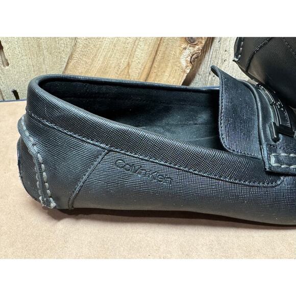 Calvin Klein Men's Sz 11.5 M Magnus Black Leather Emboss Slip On Loafers Flats - Picture 4 of 10